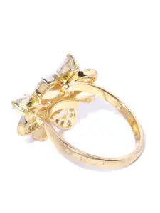 Priyaasi Gold-Plated CZ & AD-Studded Handcrafted Floral Shaped Adjustable Finger Ring