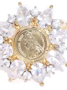 Priyaasi Gold-Plated AD-Studded Handcrafted Floral Shaped Adjustable Finger Ring