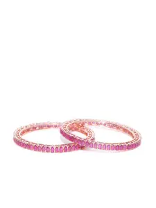 Priyaasi Set Of 2 Pink Rose-Gold Plated Stone Studded Handcrafted Bangles