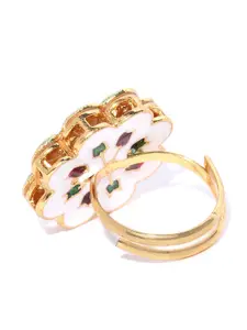 Priyaasi Red Gold-Plated Kundan-Studded Handcrafted Floral Shaped Adjustable Finger Ring