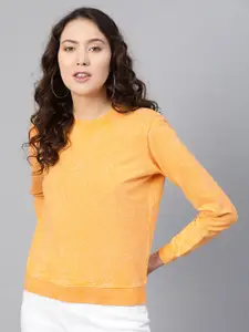 SASSAFRAS Women Yellow Washed Sweatshirt