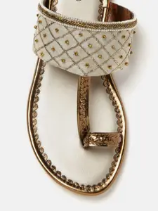 Marc Loire Women Off-White & Gold-Toned Embellished One Toe Flats