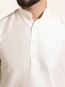 SOJANYA Men Off-White Printed Kurta Set With Nehru Jacket