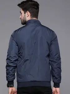 Allen Solly Men Navy Blue & Charcoal Grey Solid Reversible Lightweight Bomber Jacket