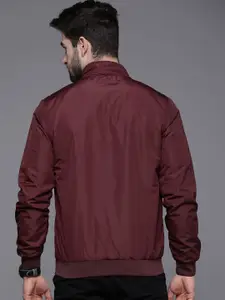 Allen Solly Men Maroon & Grey Solid Reversible Bomber Jacket