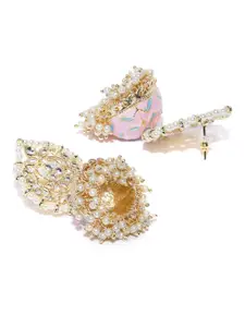 Priyaasi Pink & Blue Gold-Plated Meenakari Kundan-Studded Handcrafted Dome Shaped Jhumkas