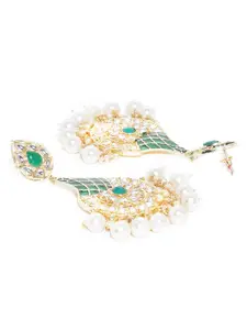 Priyaasi Green Gold-Plated Enamelled Handcrafted Kundan Studded Classic Drop Earrings