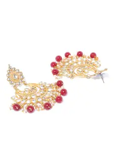KARATCART Red Gold-Plated Kundan-Studded Handcrafted Crescent-Shaped Chandbalis