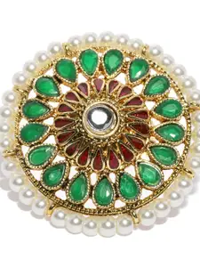 Zaveri Pearls Gold-Toned & Green Stone Studded Finger Ring