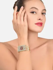 Zaveri Pearls Set of 2 Gold-Plated Kundan & Pearl Studded Wraparound Bracelets