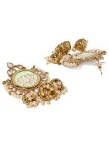 Zaveri Pearls Gold-Toned & Green Geometric Jhumkas