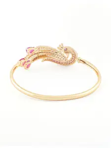 Zaveri Pearls Gold-Plated Peacock Shaped Cubic Zirconia Studded Kada Bracelet