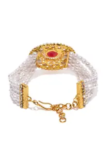 Zaveri Pearls Set Of 2 Gold-Plated Pearl & Kundan Studded Wedding Collection Bracelets