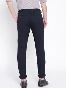Blackberrys Men Navy Blue Roger Slim Fit Self Design Regular Trousers