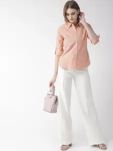 Style Quotient Women Peach-Coloured Classic Regular Fit Solid Casual Shirt