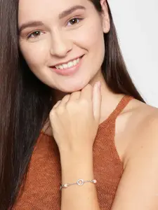 Carlton London Silver-Toned & Light Pink Rhodium-Plated Beaded Link Bracelet