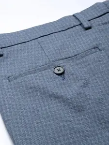 Louis Philippe Men Blue Slim Fit Self Design Formal Trousers