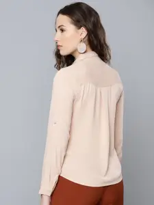 STREET 9 Women Peach-Coloured Regular Fit Solid Casual Shirt