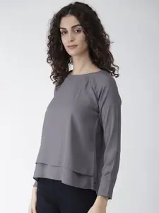Style Quotient Women Grey Solid Layered High-Low Top