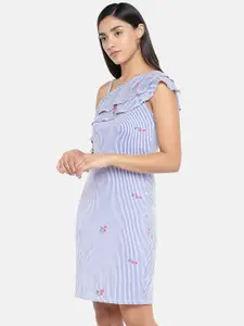 Globus Women Blue & Pink Striped Shirt Dress