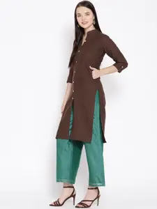 Vastraa Fusion Women Coffee Brown Solid Straight Kurta
