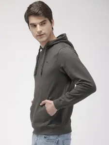 Park Avenue Men Charcoal Grey Solid Slim Fit Hooded Sweatshirt