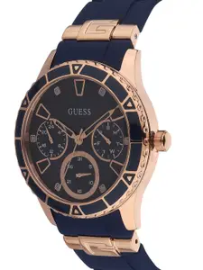 GUESS Men Navy Blue & Bronze-Toned Analogue Watch W1157L3