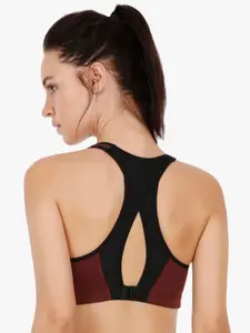 Amante Maroon & Black Colourblocked Non-Wired Lightly Padded Sports Bra ABR17116