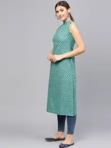 Nayo Women Green & Blue Printed Straight Kurta