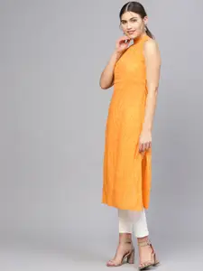 Nayo Women Orange & Off-White Striped Straight Kurta
