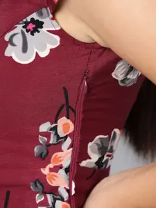 SASSAFRAS Women Maroon Floral Printed A-Line Dress