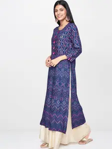 Global Desi Women Blue & Pink Printed Straight High Slight Kurta