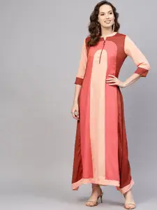 Indo Era Women Pink & Brown Colourblocked Maxi Dress