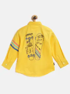 Gini and Jony Boys Yellow Regular Fit Skateboard Print Back Pure Cotton Casual Shirt