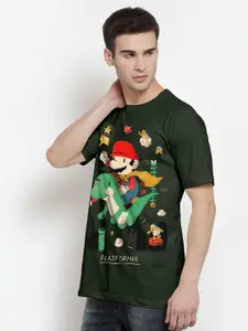 THREADCURRY Men Olive Green Printed Round Neck T-shirt