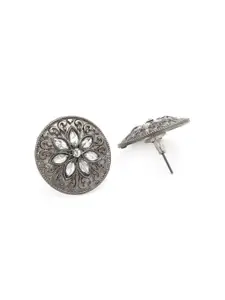 Rubans Silver-Toned & White Circular Studs
