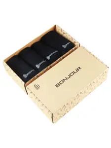Bonjour Men Pack of 4 Black Solid Ankle-Length Socks