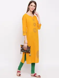 Vbuyz Women Mustard Yellow Printed Straight Kurta