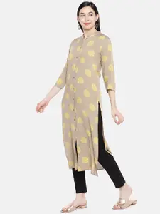 Vbuyz Women Beige & Yellow Printed Straight Kurta