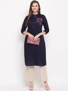 Vbuyz Women Navy Blue Yoke Design Straight Kurta