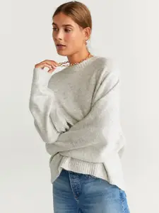 MANGO Women Grey Melange Solid Pullover