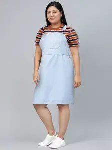 Tokyo Talkies Women Blue Solid Denim Pinafore Dress