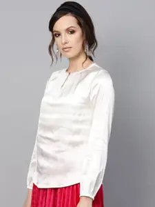SASSAFRAS Women Off-White Solid Top with Satin Finish