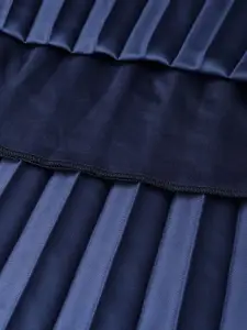 SASSAFRAS Navy Blue Accordian Pleated Satin Finish Flared Maxi Skirt
