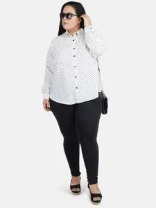 Indietoga Women's Plus Size White & Black Printed Slim Fit Formal Shirt
