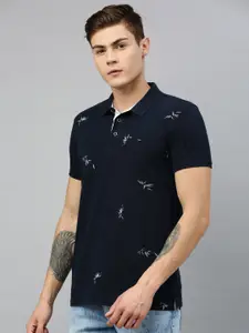 SPYKAR Men Navy Blue Tropical Printed Polo Collar T-shirt