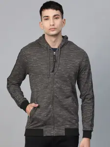SPYKAR Men Charcoal Grey Self Design Hooded Sweatshirt