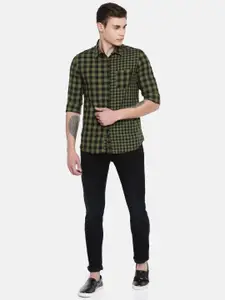 SPYKAR Men Olive Green & Black Slim Fit Checked Casual Shirt