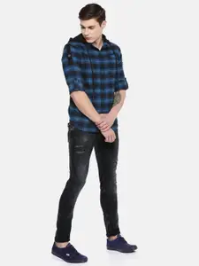 SPYKAR Men Blue & Black Slim Fit Checked Casual Shirt