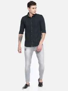 SPYKAR Men Green & Navy Blue Slim Fit Checked Casual Shirt